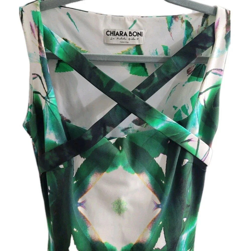 Chiara Boni La Petite Robe Italy Green Botanical Sheath Midi Dress 42 US 6 - Picture 4 of 10